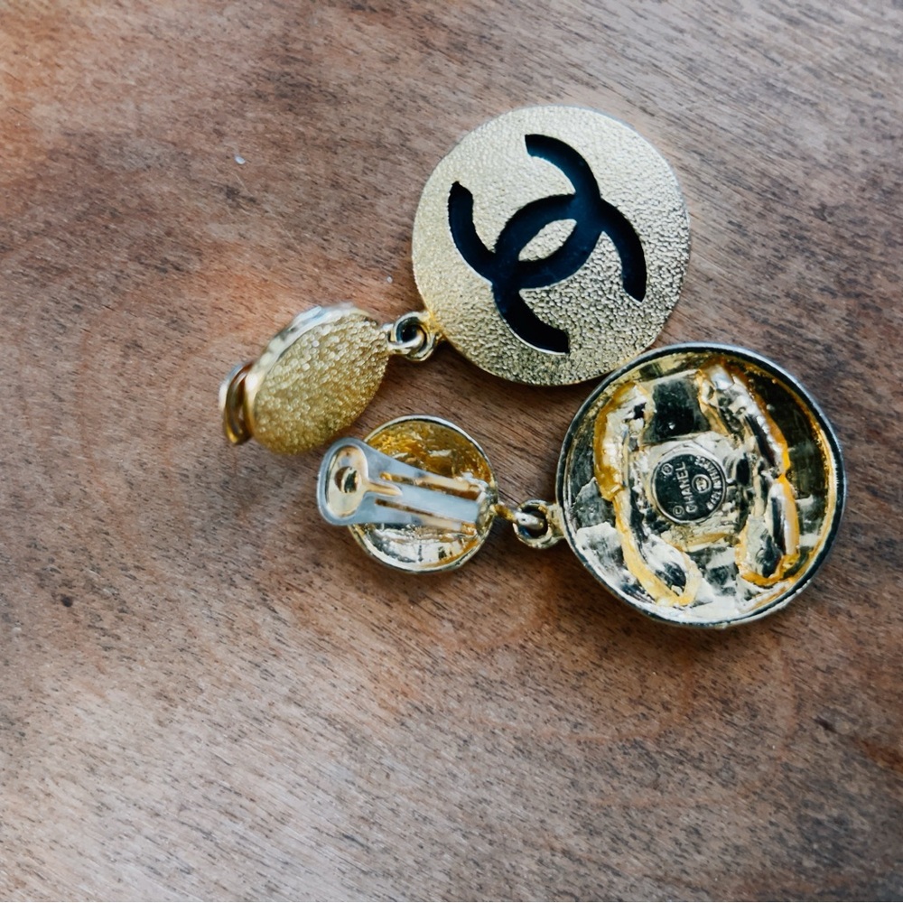 CHANEL VINTAGE Gold and Black Iconic Earrings